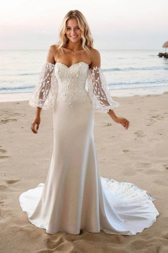 Mermaid Court Train Lace Elastic Cloth Wedding Dress CW3516 - COCOMELODY